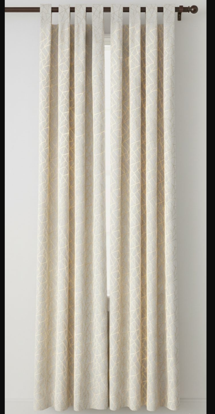 1205 - Off White & Gold Geometrical Ready Made Curtain Panel(s)