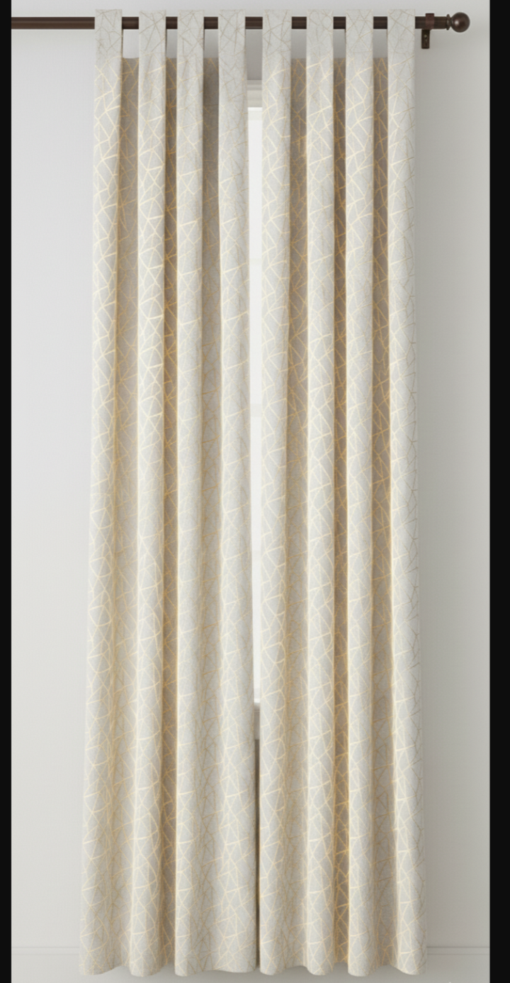 1205 - Off White & Gold Geometrical Ready Made Curtain Panel(s)